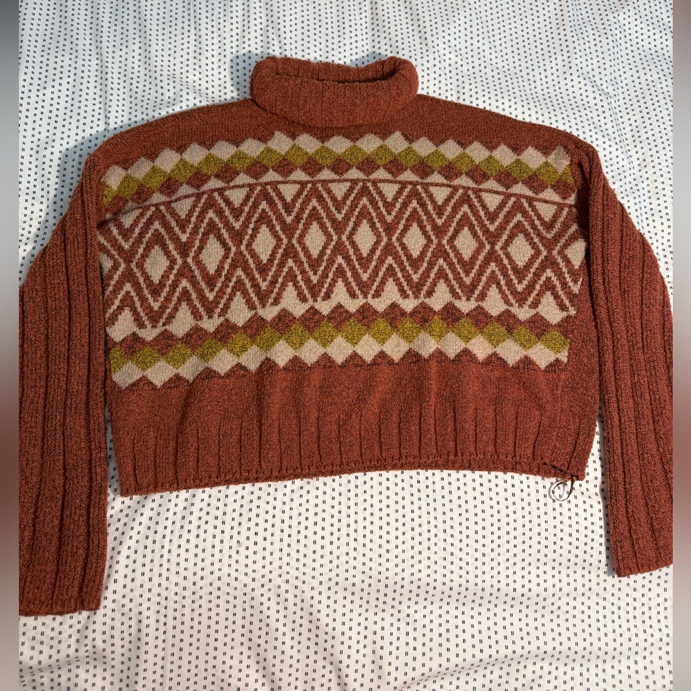 Sonoma Rust and Olive Patterned Turtleneck Sweater